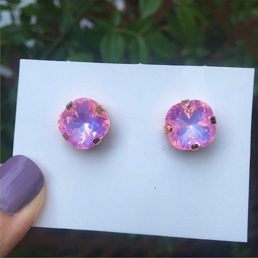 Pink Opal Aurora Borealis Crystal Earrings
